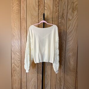 POL Textured Knit Top with Lace Sleeves • Soft Feminine Detail